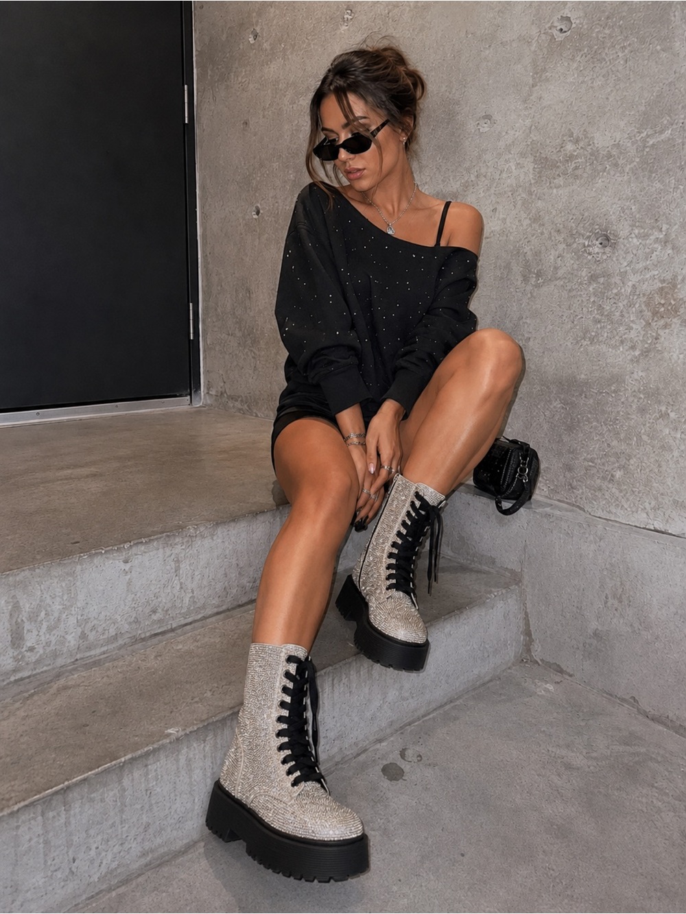 NWOB- POSTER GIRL Rhinestone Combat Boots